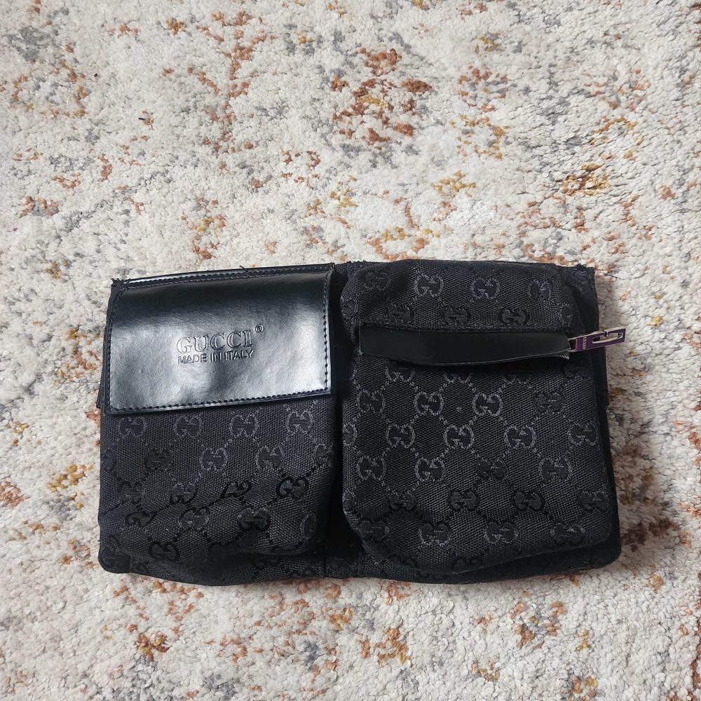 Unknown Vintage Small Black Canvas Dual Pocket Belt Bag